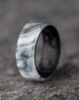 Polished Synthetic Pearl Ring with Black Shimmer and Carbon Fiber Core