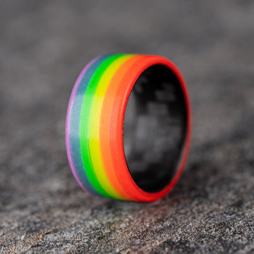 Matte Multicolor Rainbow (Pride) Glow Ring with Carbon Fiber Core