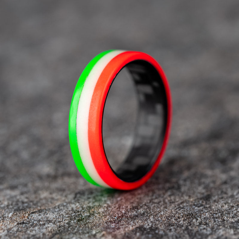 Matte Green, White and Red Tricolor Glow Ring With Carbon Fiber Core