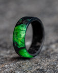 Radioactive - Polished Black and Green Shimmer Resin Ring with Carbon Fiber Core