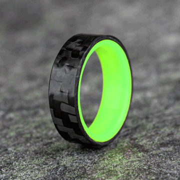 Matte Carbon Fiber Horizontal Pattern Ring with Green Glow Resin