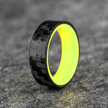 Matte Carbon Fiber Horizontal Pattern Ring with Yellow Glow Resin