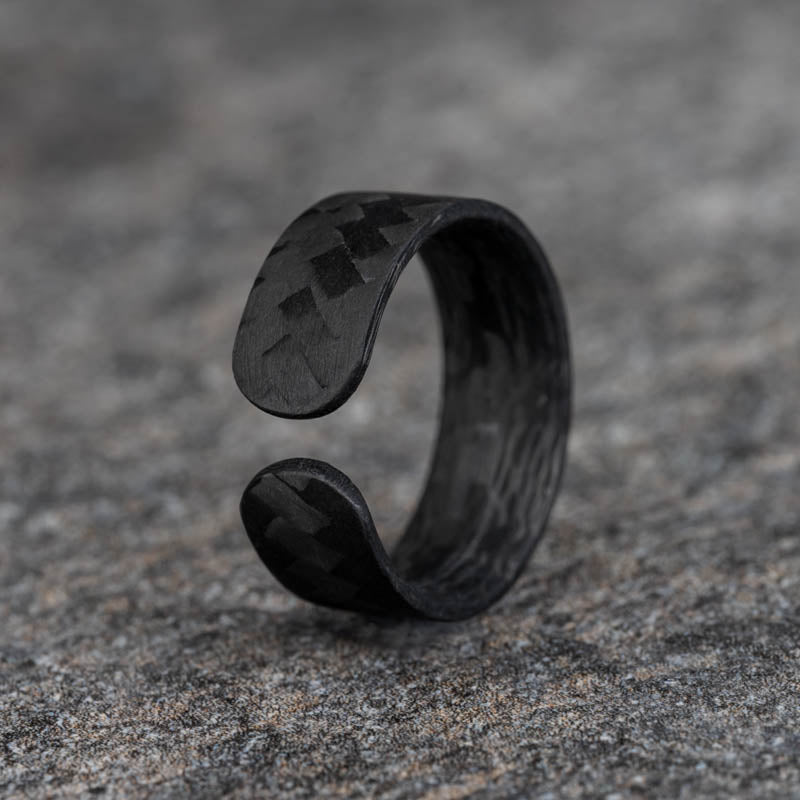 Matte Carbon Fiber Diagonal Pattern Ring with Open Band