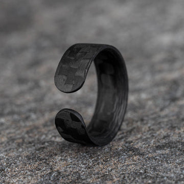 Matte Carbon Fiber Horizontal Pattern Ring with Open Band