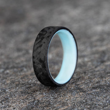 Matte Carbon Fiber Marbled Ring with White Glow Resin