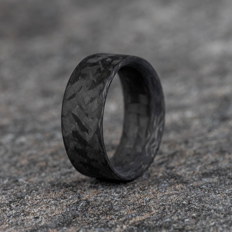 Marbled Metal Rings Matte Carbon Fiber Ring with Marbled Pattern – E6 Rings
