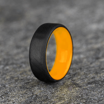 Matte Carbon Fiber Round Top Ring with Orange Glow Resin