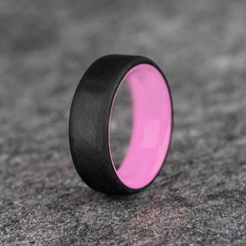 Matte Carbon Fiber Round Top Ring with Pale Pink Glow Resin