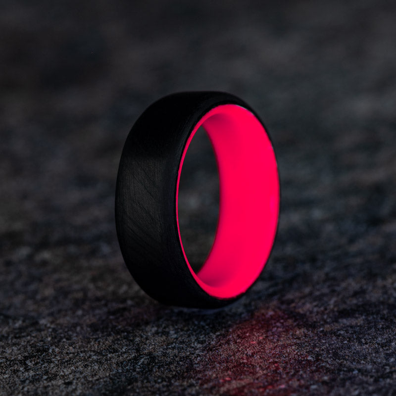 Matte Carbon Fiber Round Top Ring with Hot Pink Glow Resin