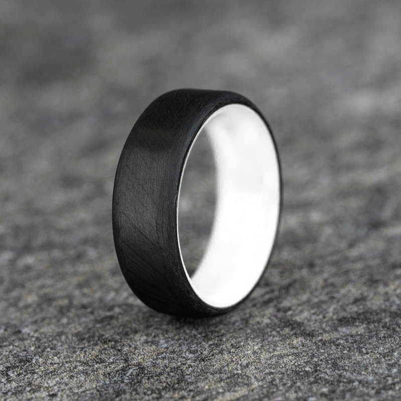 Matte Carbon Fiber Round Top Ring with White Glow Resin