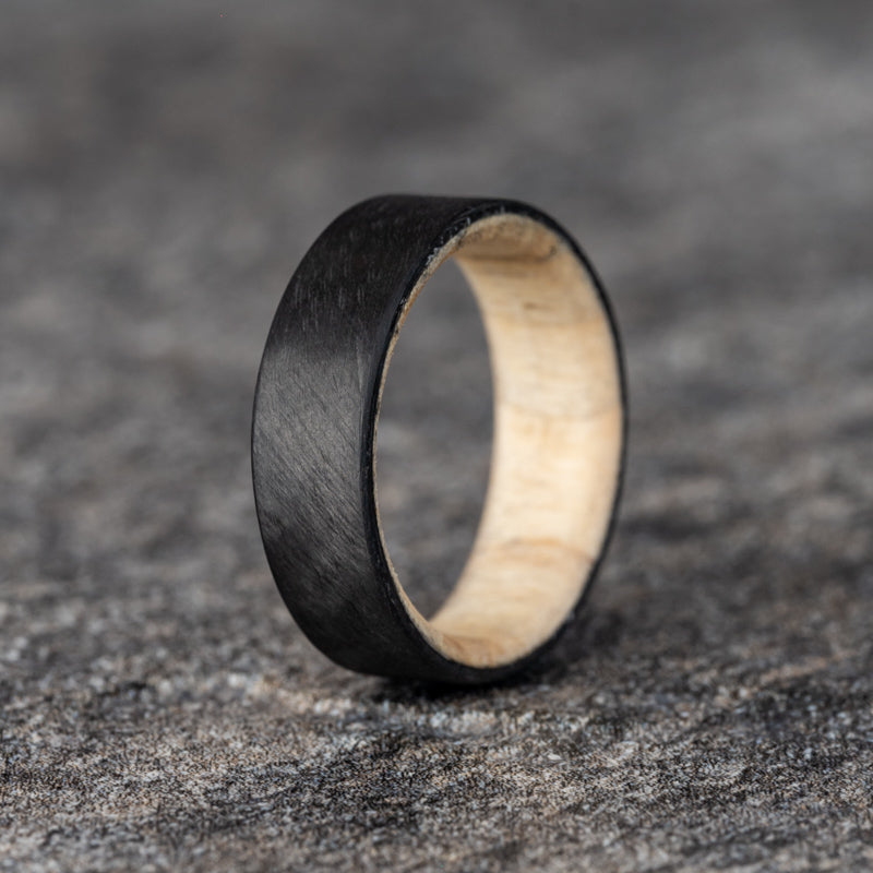 Matte Carbon Fiber Unidirectional Ring with Natural Pine wood Core