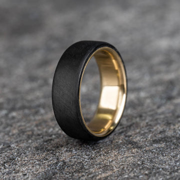Matte Carbon Fiber Unidirectional Ring with Polished Brass Core