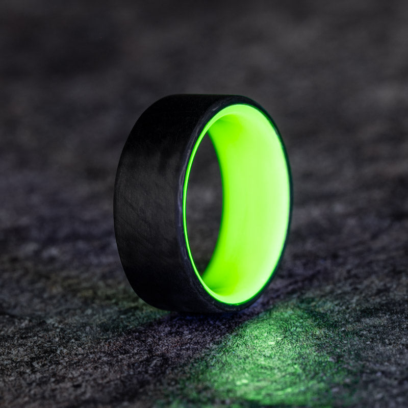 Matte Carbon Fiber Unidirectional Ring with Yellow Glow Resin