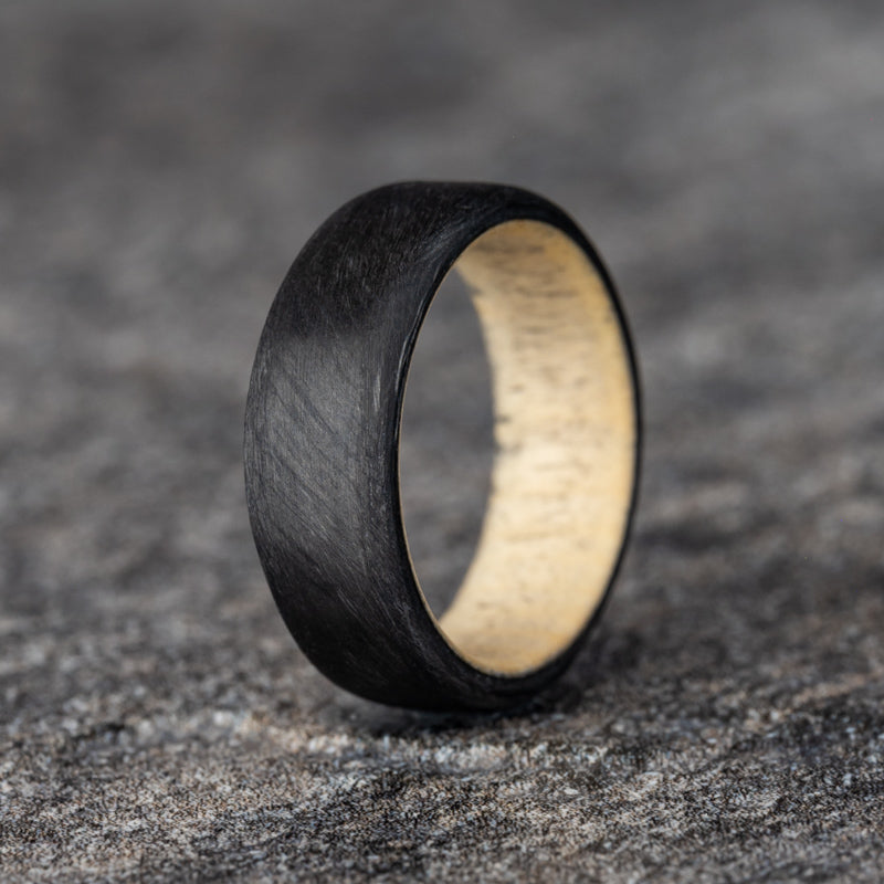 Matte Carbon Fiber Unidirectional Ring with Natural Pine Wood Core