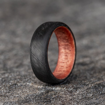 Matte Round Top Carbon Fiber Unidirectional Ring with Sedona Red Wood Core