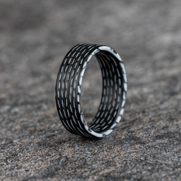 Matte White Resin Ring with Carbon Fiber Wave Pattern Core
