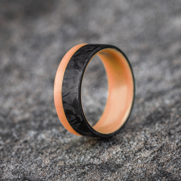 Polished 2/3 Carbon Fiber Marbled Ring with Orange Glow Resin