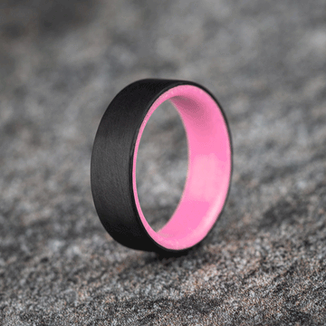 Matte Carbon Fiber Unidirectional Ring with Pale Pink Glow Resin