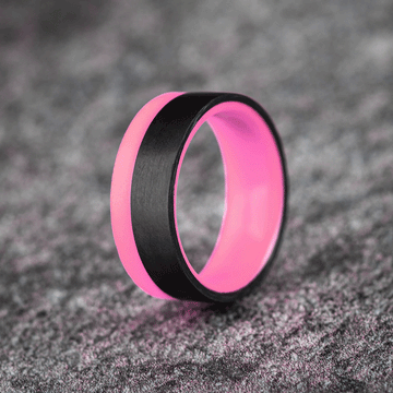 Polished 2/3 Carbon Fiber Unidirectional Ring with Pale Pink Glow Resin