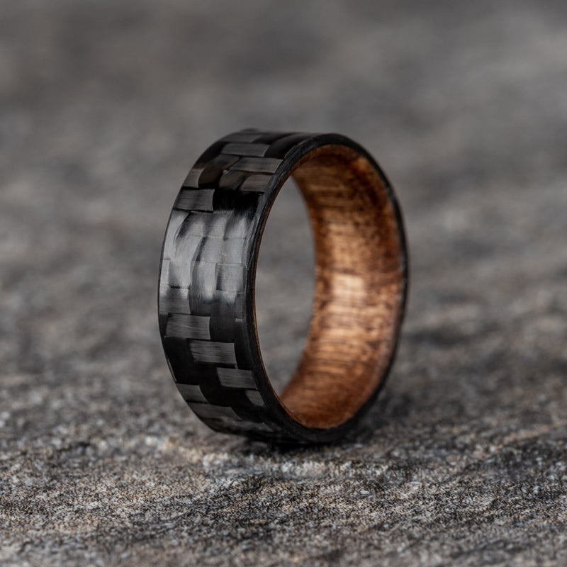 Carbon Fiber Horizontal Pattern Ring with English Chestnut Core