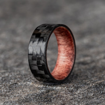 Polished Carbon Fiber Horizontal Pattern Ring with Sedona Red Wood Core