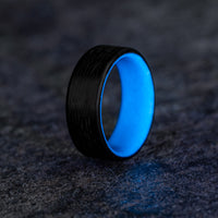 Polished Carbon Fiber Wave Pattern Ring with Blue Glow Resin