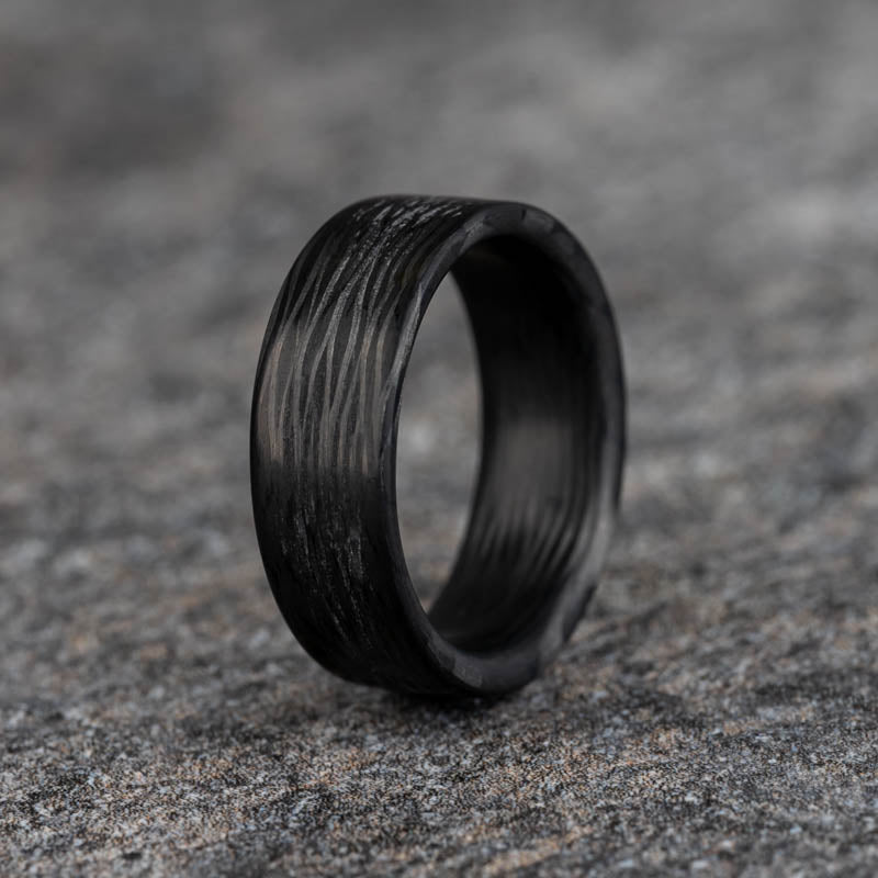 Polished Carbon Fiber Wave Pattern Ring