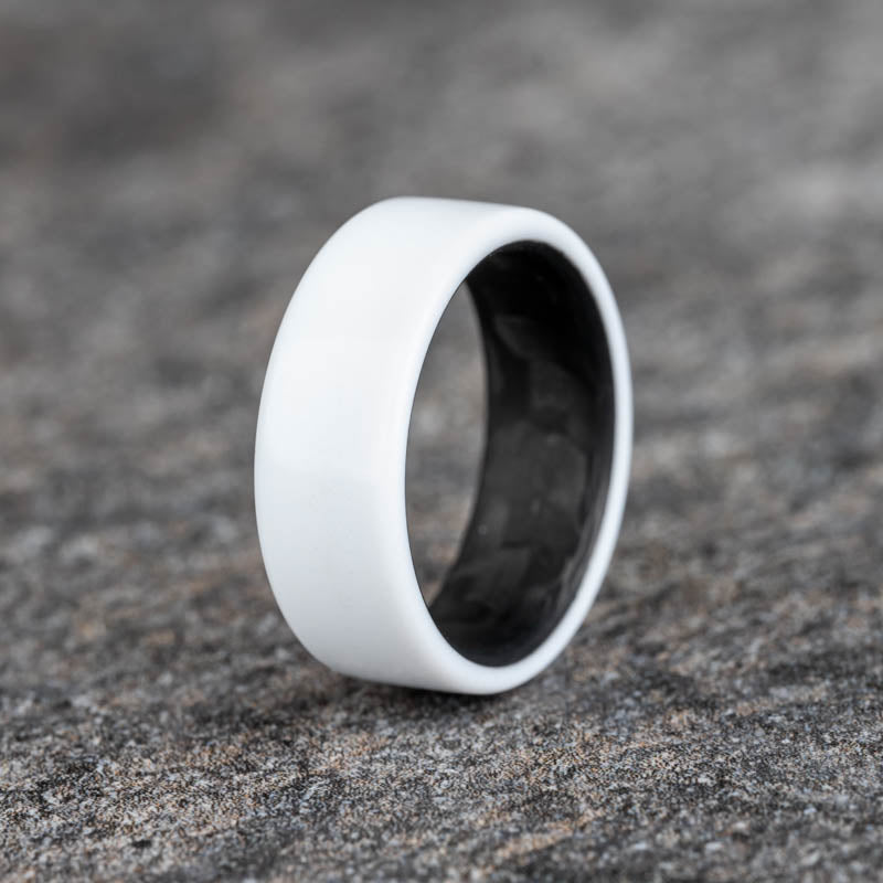 Polished White Corian Ring with Matte Carbon Fiber Horizontal Pattern ...