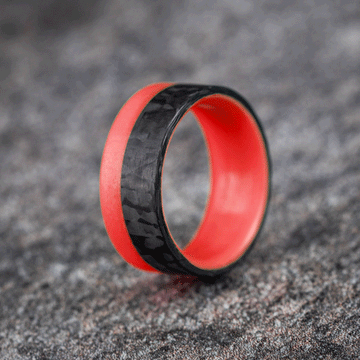 Polished 2/3 Carbon Fiber Marbled Ring with Red Glow Resin
