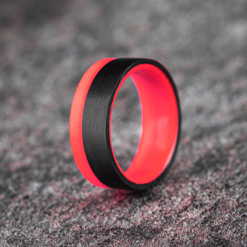 Polished 2/3 Carbon Fiber Unidirectional Ring with Red Glow Resin