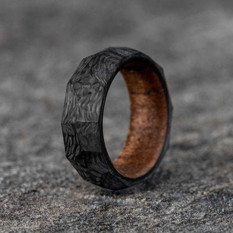 Rough Cut Carbon Fiber Ring with English Chestnut Core