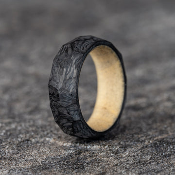 Rough Cut Carbon Fiber Ring with Natural Pine Wood Core