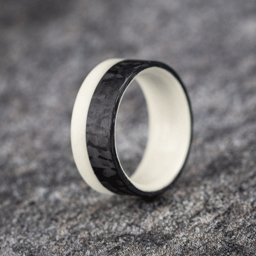 Polished 2/3 Carbon Fiber Marbled Ring with White Glow Resin
