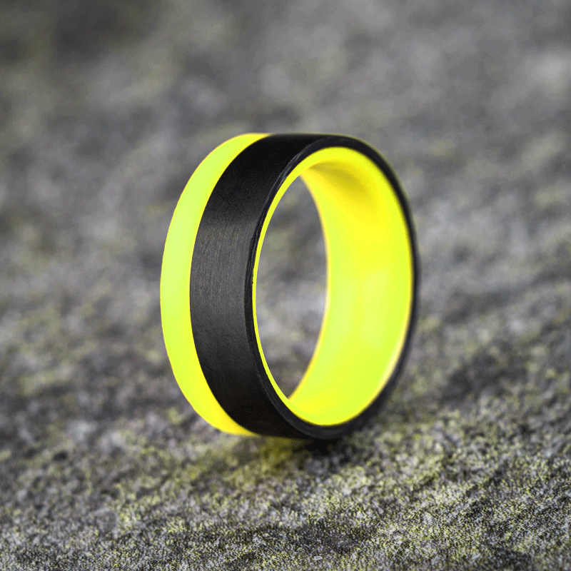 Polished 2/3 Carbon Fiber Unidirectional Ring with Yellow Glow Resin