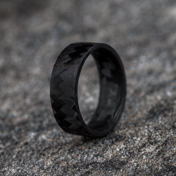 Polished Carbon Fiber Diagonal Pattern Ring