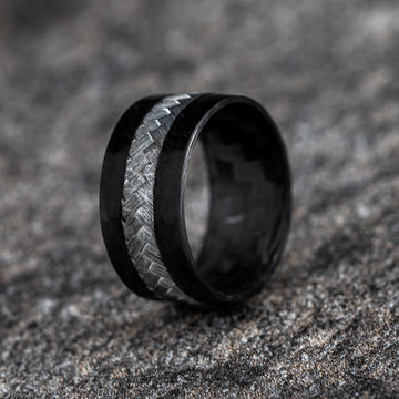Polished Carbon Fiber Ring with Silver Texalium Center Stripe