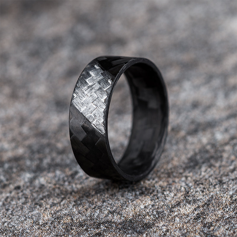 Polished Carbon Fiber Ring with Silver Texalium Slash