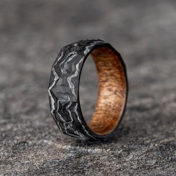 Damascus Style Faceted Carbon Fiber Ring with English Chestnut Core