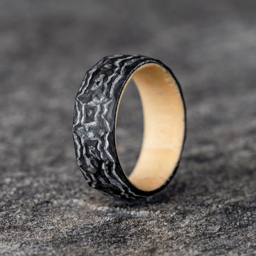 Damascus Style Faceted Carbon Fiber Ring with Natural Pine Wood Core