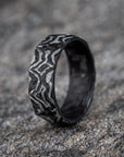 Matte Carbon Fiber Faceted Ring with Damascus Pattern