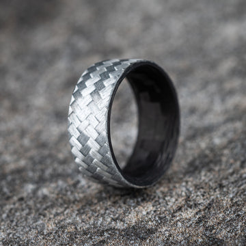 Polished Silver Texalium Ring with Carbon Fiber Core