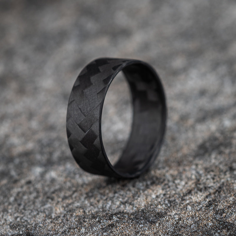 Matte Ultra Thin Carbon Fiber Diagonal Pattern Ring