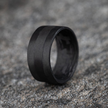 Matte Carbon Fiber Unidirectional Ring with Black Center Stripe