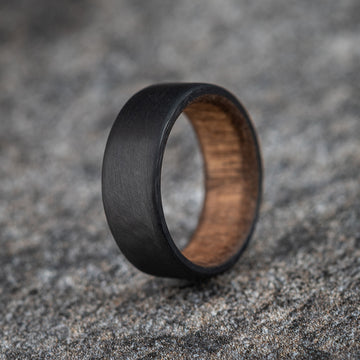 Matte Carbon Fiber Unidirectional Ring with English Chestnut Wood Core