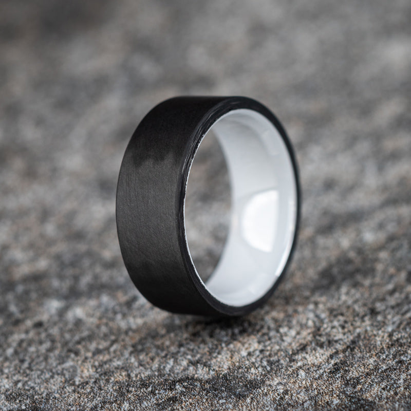 Matte Carbon Fiber Unidirectional Ring with White Ceramic Core