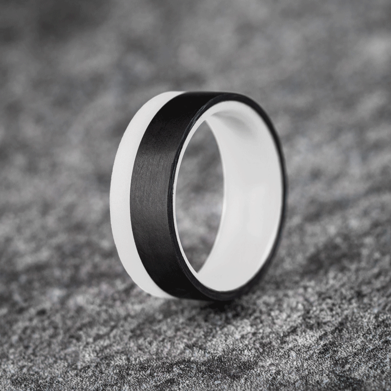 Polished 2/3 Carbon Fiber Unidirectional Ring with White Glow Resin
